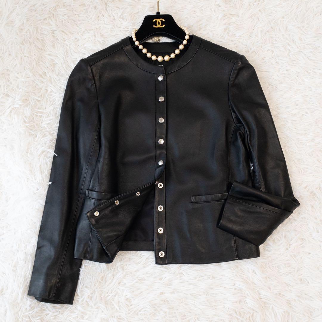 23区 中村アン着用モデル ノーカラーレザージャケット ラムレザー 黒 M