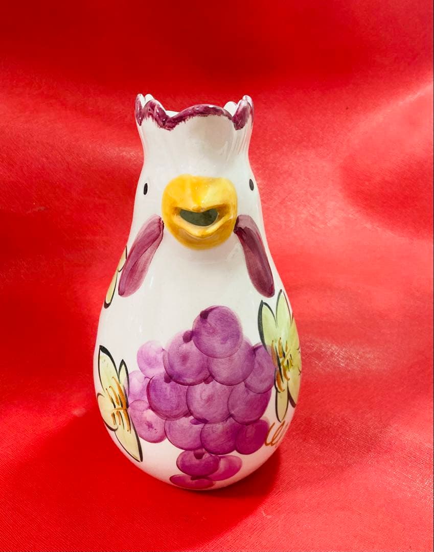イタリア製 陶器 花瓶 フラワーベース ニワトリ フラワー 花柄