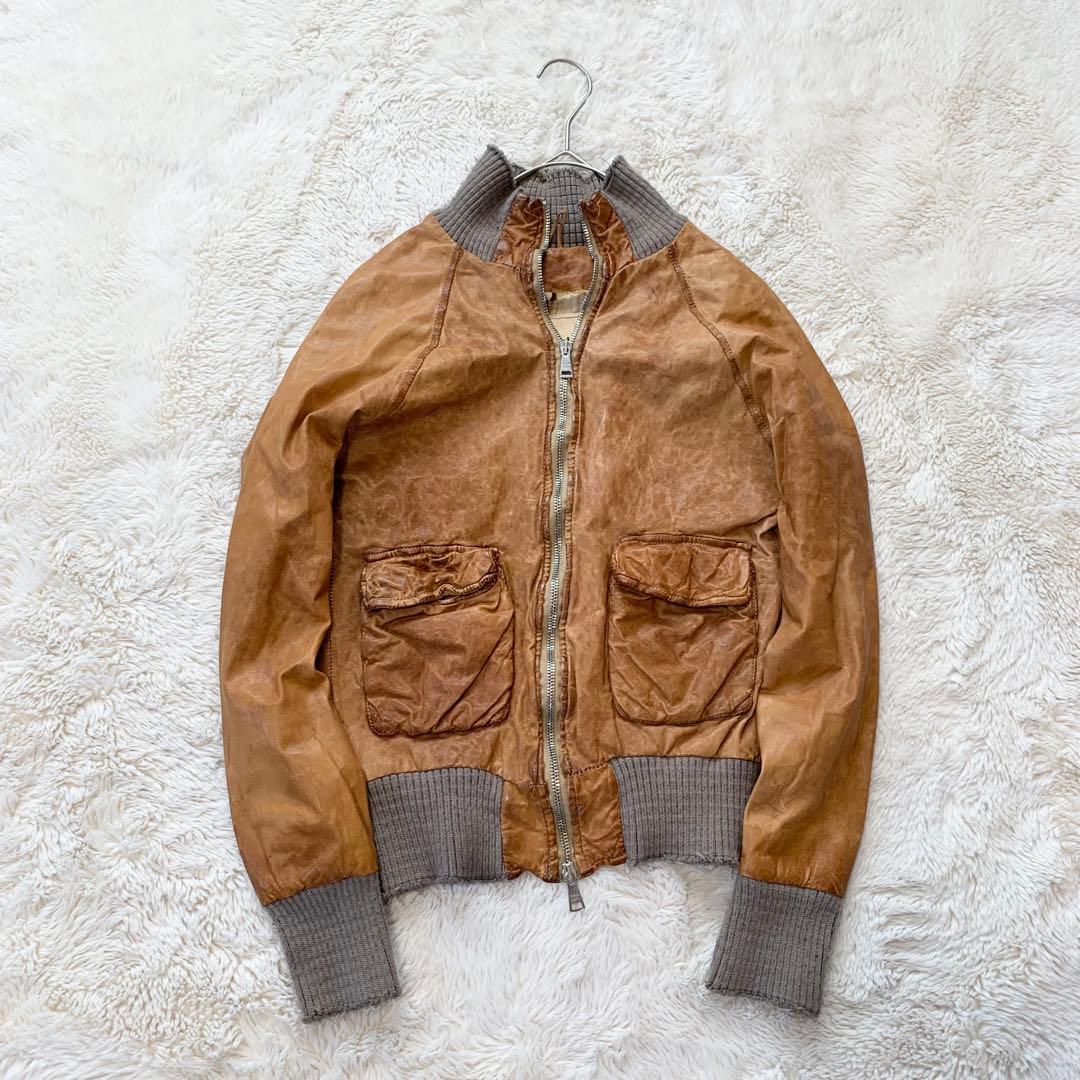 GIORGIO BRATO レザー ジャケット 袖リブ 鳥 42サイズ ブラウン