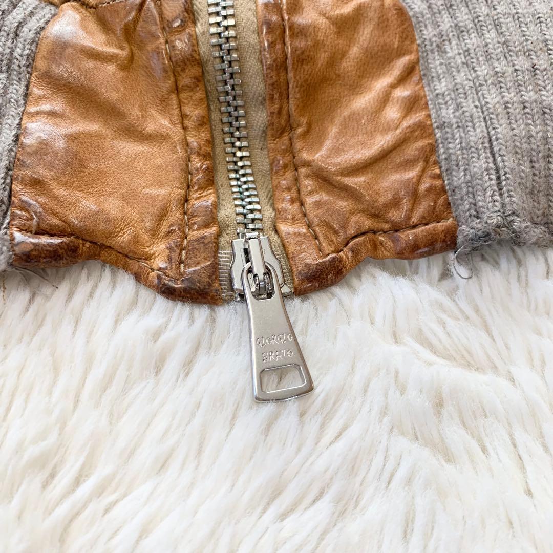 GIORGIO BRATO レザー ジャケット 袖リブ 鳥 42サイズ ブラウン