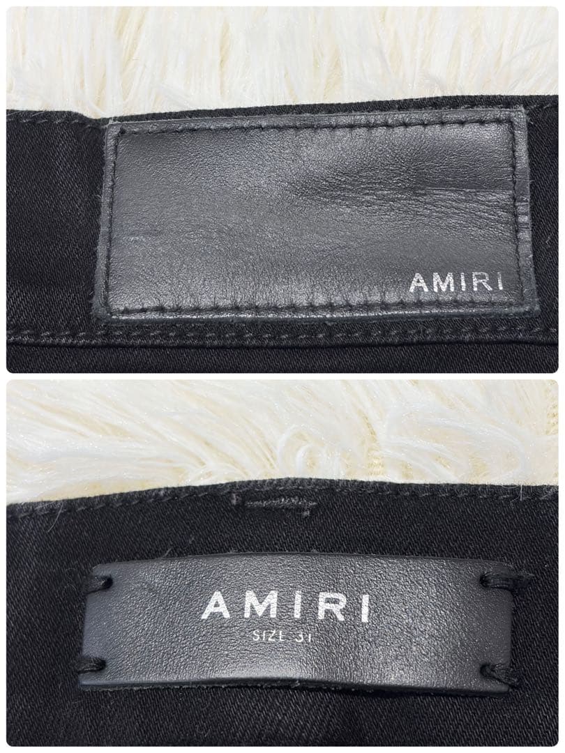 美品】AMIRI クラッシュ加工 ブラックデニム レザー切替 USA製 31