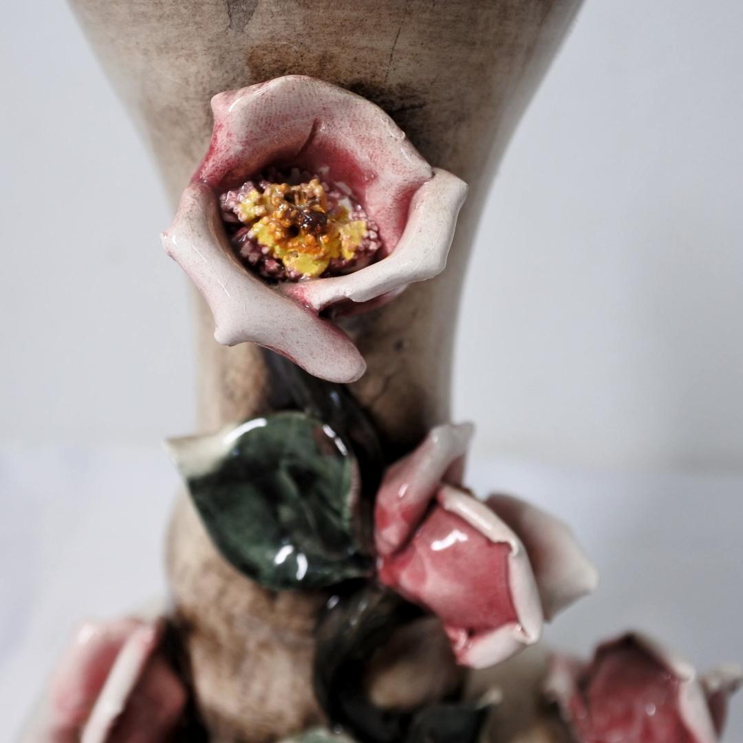 イタリア製 Capodimonteカポディモンテ 花瓶 陶花薔薇 ヴィンテージ