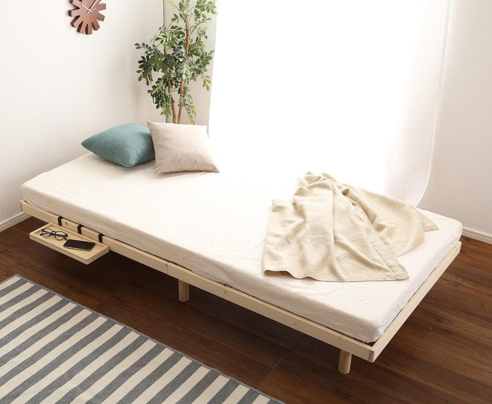 【シングル】 高さ調節が出来る簡易宮付きのすのこベッド <フレームのみ> ベッド シングル フレームのみ 木製 宮付き 棚付き コンセント付き 高