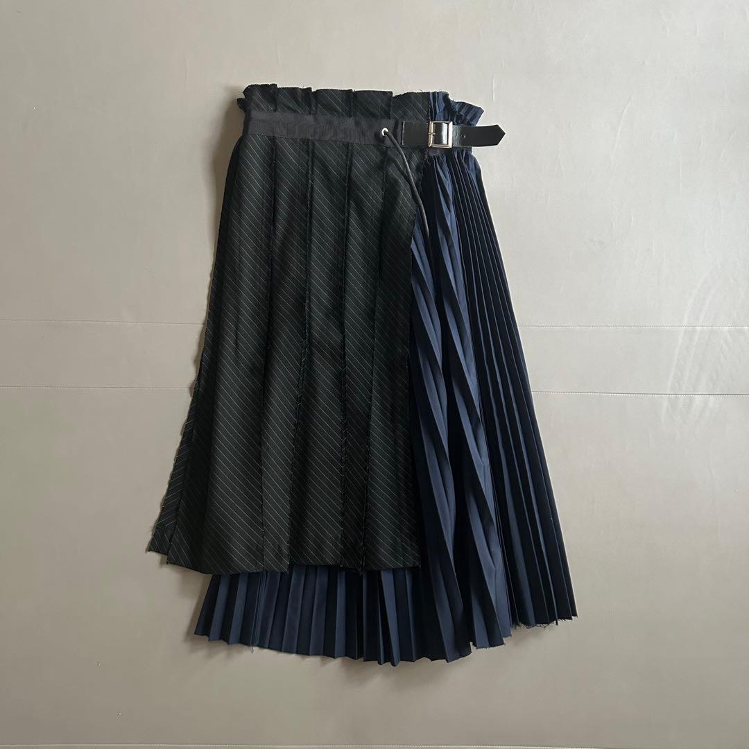 sacai サカイ ドッキング アシンメトリー プリーツ ラップスカート