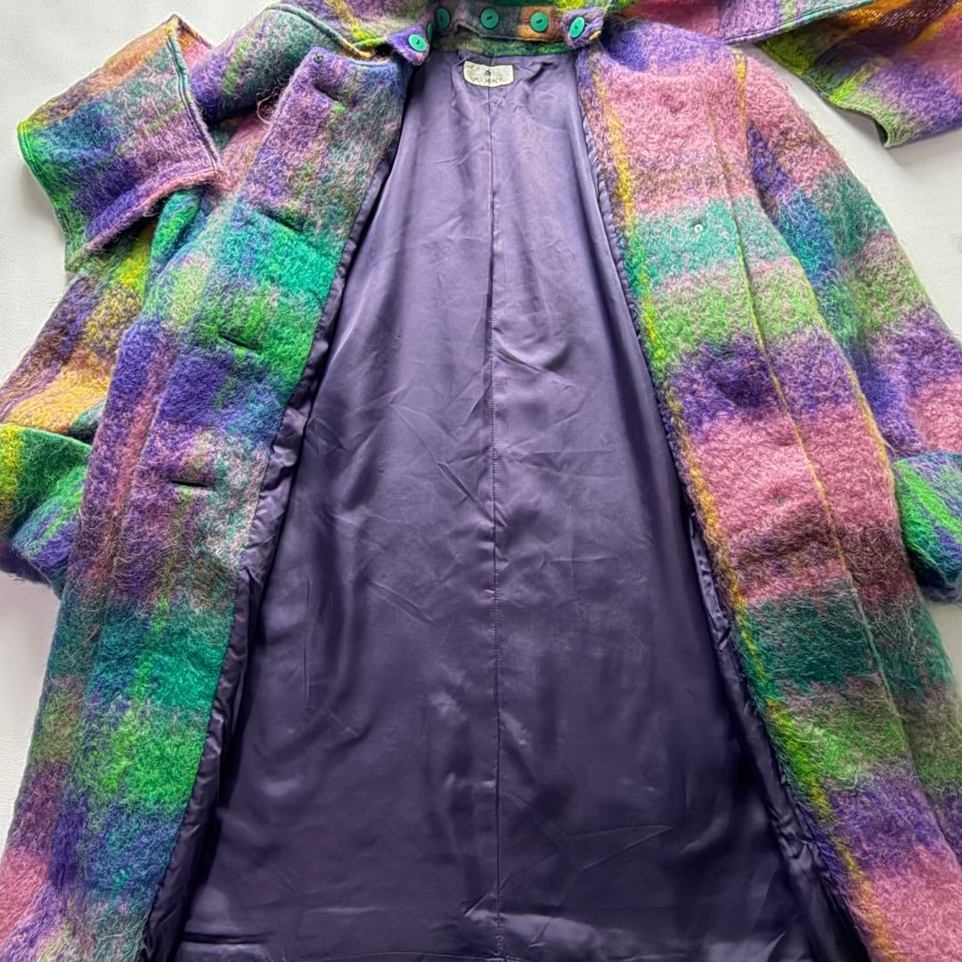 希少品! エムズグレイシー シャギーチェックコート くるみボタン