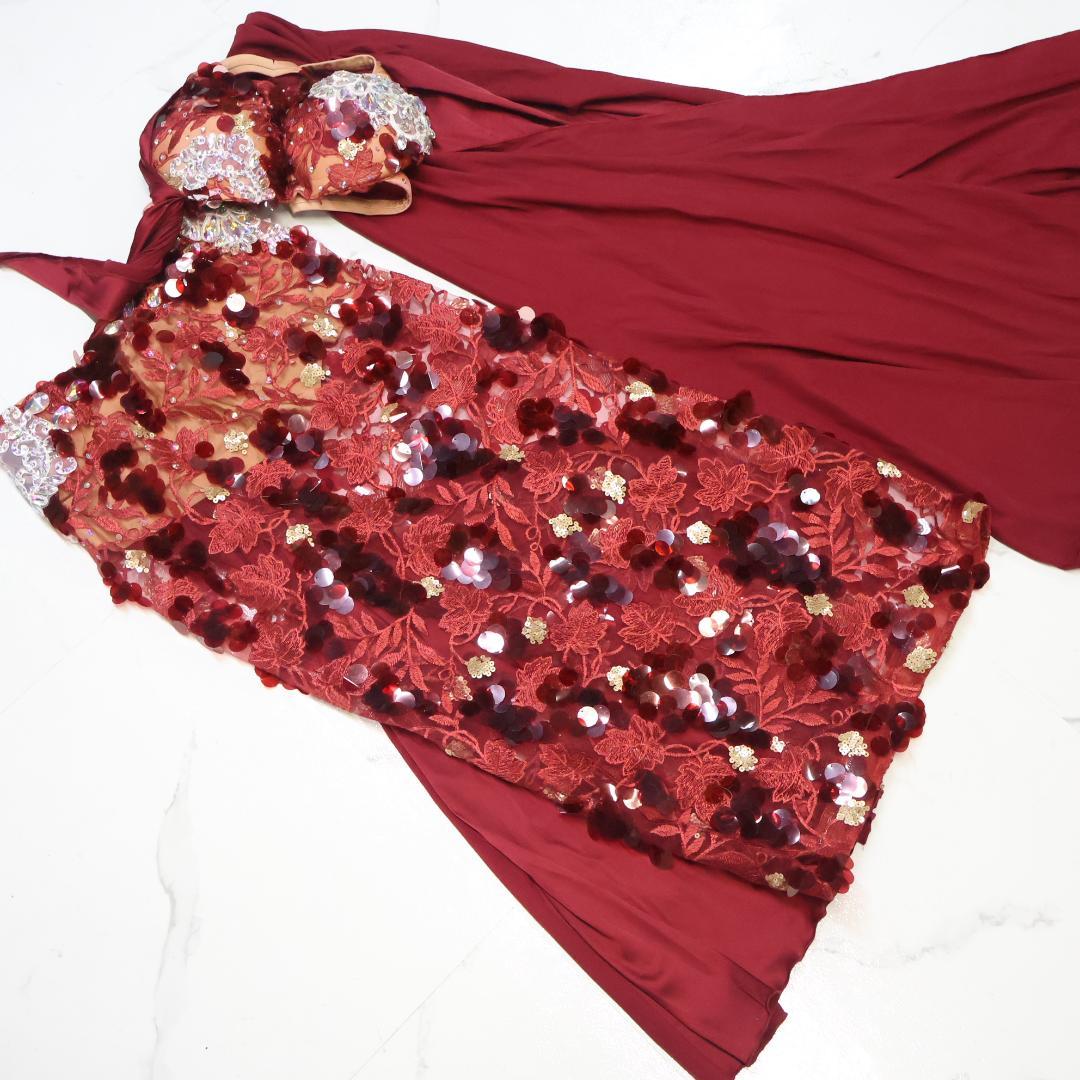 【ベリーダンス用オリエンタル衣装】ボルドー系 オーロラスパンコール・ビジュー付き ベリーダンス用オリエンタル衣装】ボルドー系 オーロラスパンコール