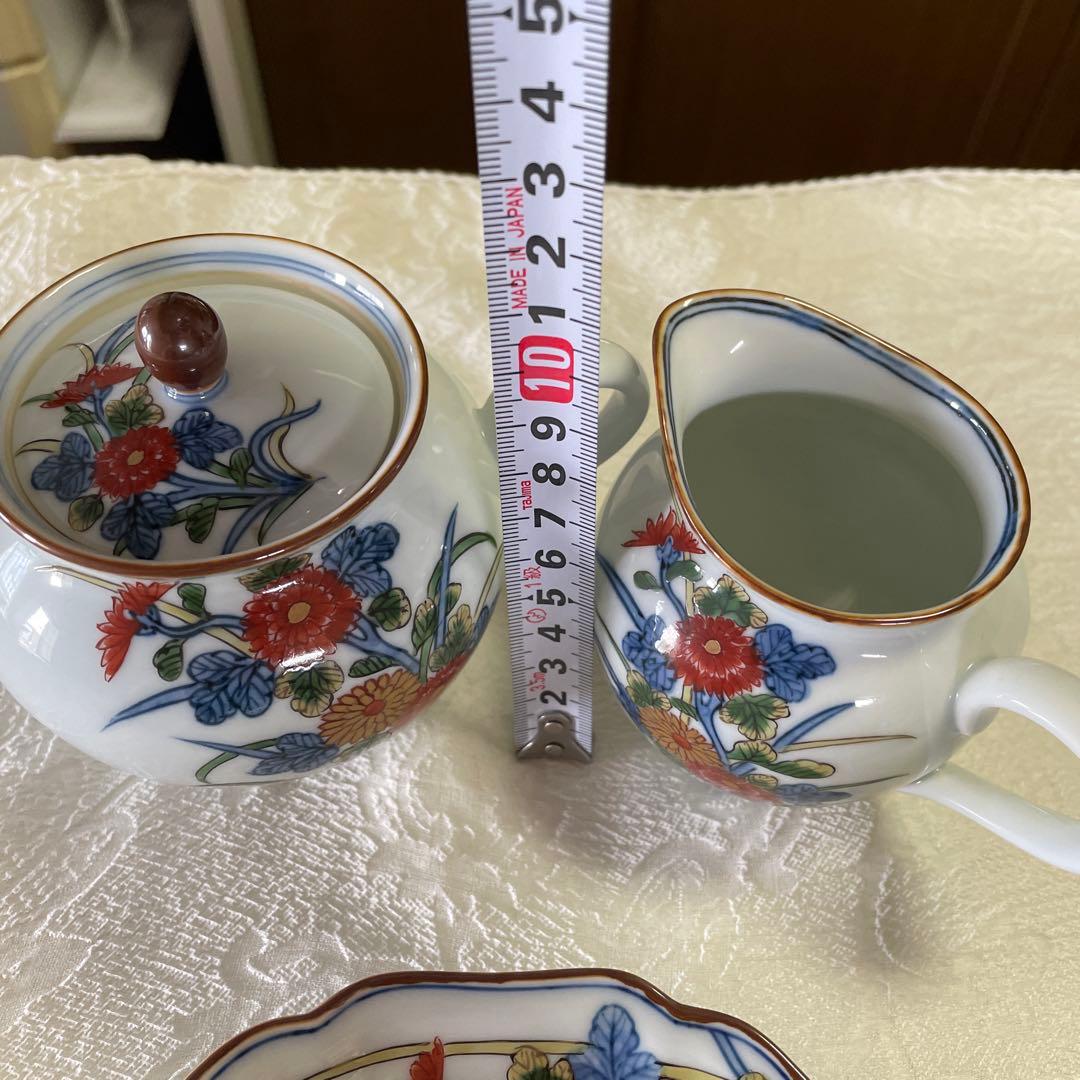 源右衛門窯 古伊万里風菊江腕皿 コーヒーカップ シュガーポット クリーマー