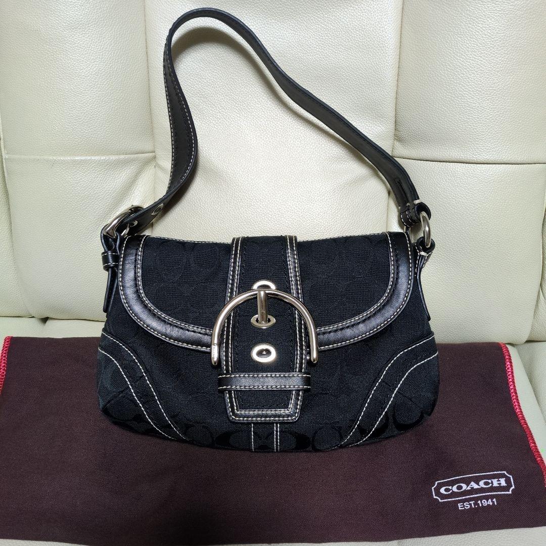 バッグ Coach Soho Signature Shoulder Bag 10296 Coach Soho Buckle 10296 Black Canvas Shoulder Bag Purse Y2K 2006 W