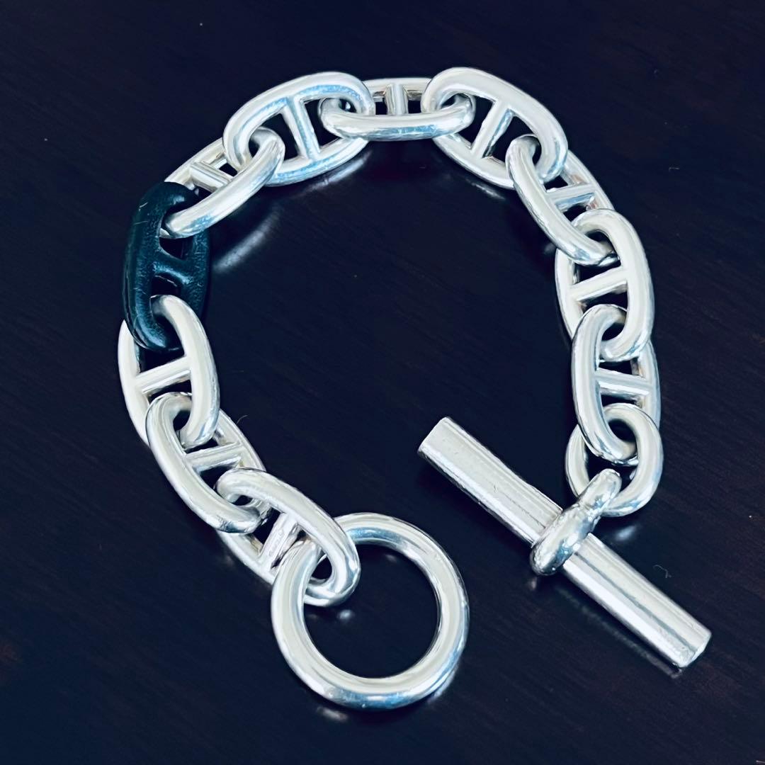 エルメス シェーヌダンクル ブレスレット TGM11コマ ブラックレザー