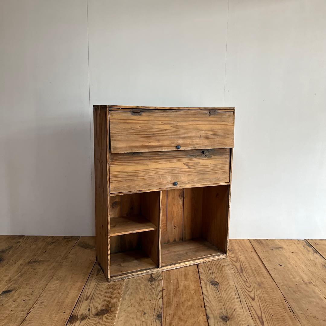 アンティーク 2way 仕切り棚 チェスト 食器棚 書類棚 無垢材 無塗装