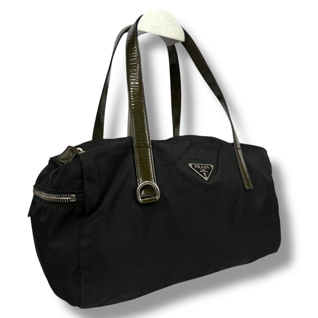 【美品】PRADA プラダ ミニボストンバッグ ナイロン ブラック 黒 白タグ PRADA（プラダ） 美品 ナイロン ミニバッグ ハンドバッグ ミニボストン