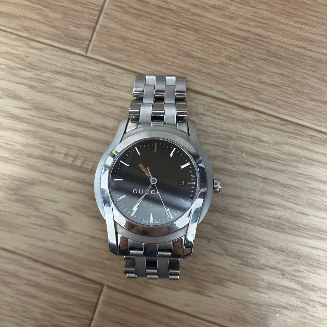 GUCCI 5500XLシルバー アナログ クォーツ 腕時計　ジャンク GUCCI 5500L Watch Silver Black Used From Japan Check description