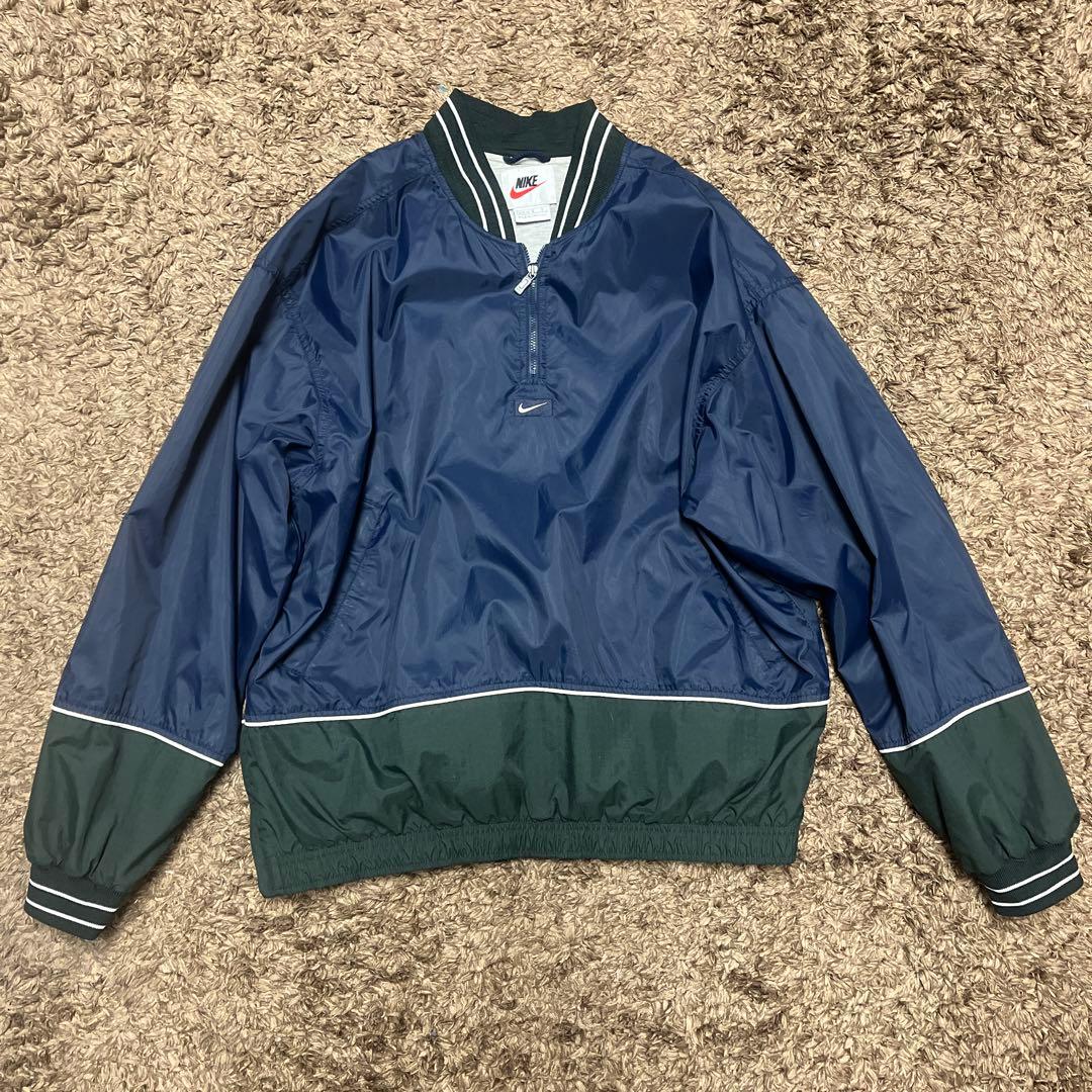 90s NIKE ナイキ 銀タグ 刺繍ロゴ 配色切替 ナイロンプルオーバー