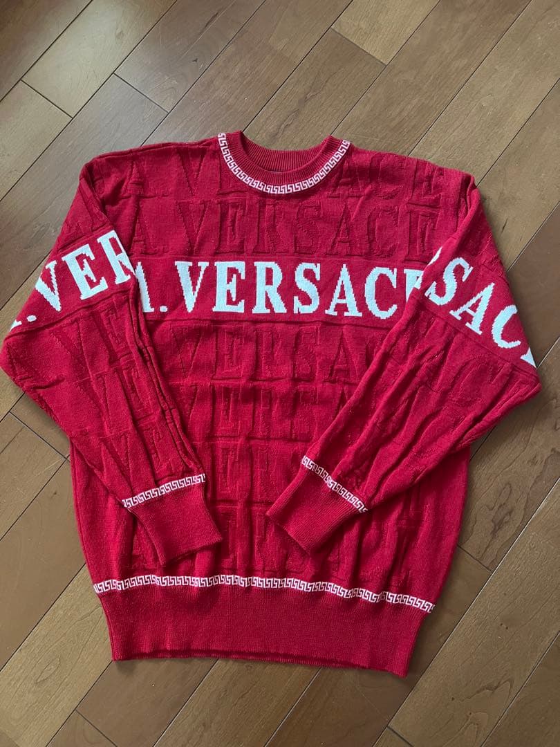 専用です‼️A.VERSACE ロゴ総柄 ニット セーター 赤　L 正規品 VERSACE - 美品 ヴェルサーチ VERSACE ニット セーター メデューサ