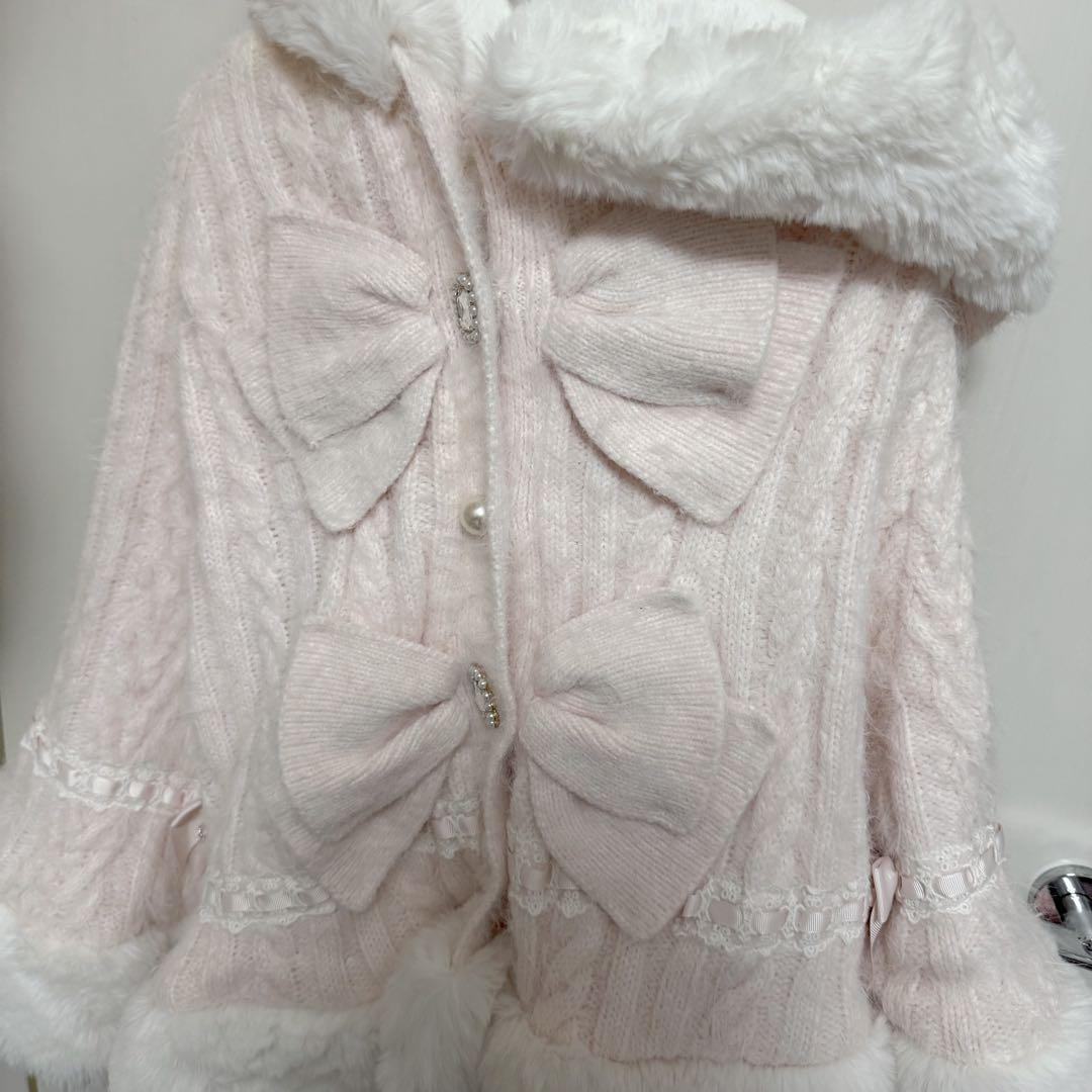 LIZLISA ダブルリボンニットファーポンチョ ピンク LIZLISA リズリサ ダブルリボンニットファーポンチョの通販 by にゃん