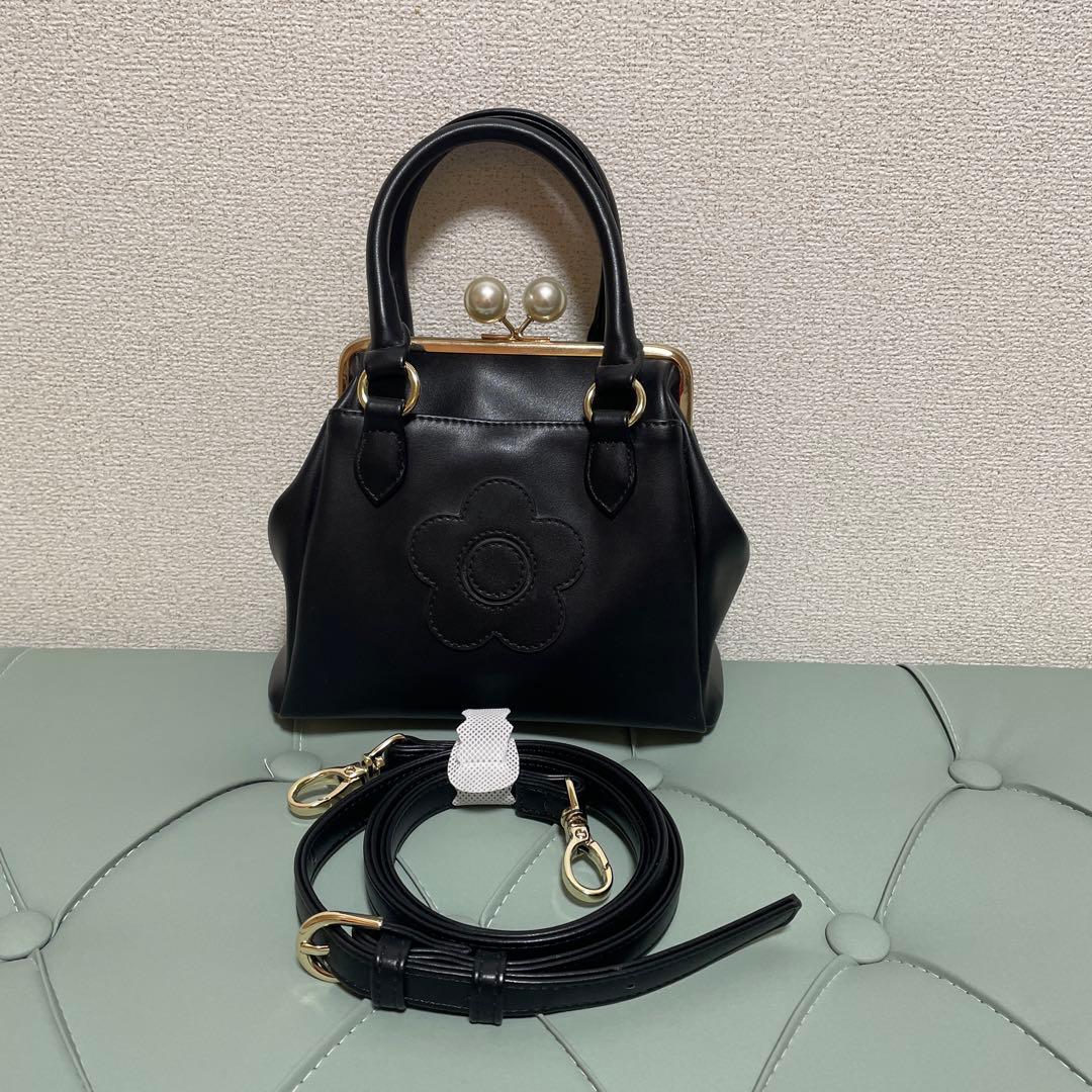 MARY QUANT パールガマ口 2WAYミニトート マリークワント ブラック