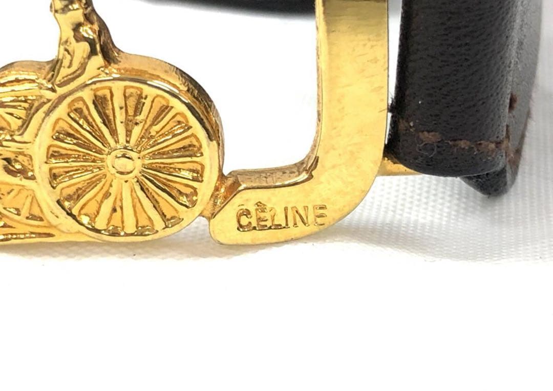 T04/078CELINEセリーヌ 馬車金具 ゴールドバックル ベルト ブラウン