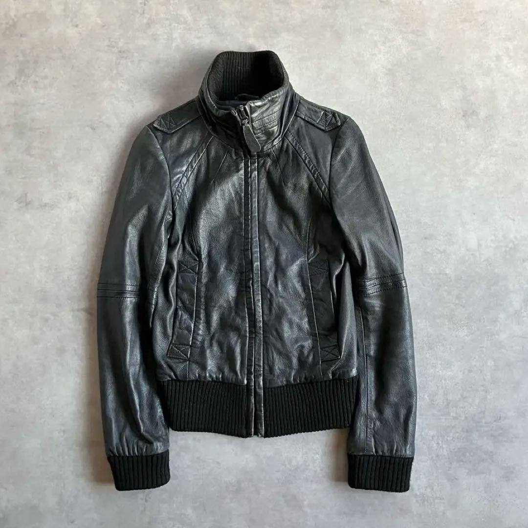zara y2k ジップアップ ハイネック レザー ジャケット ブルゾン - メルカリ