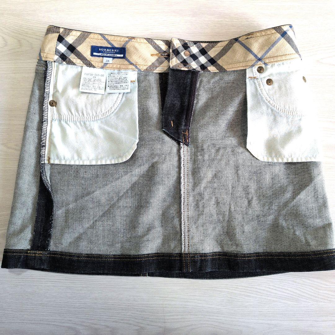 バーバリーブルーレーベル ミニスカート デニム ホース刺繍 チェック S