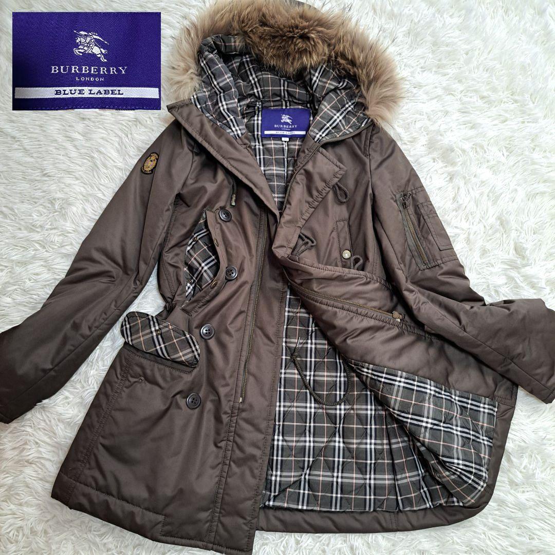 BURBERRY BLUE LABEL】ラクーンファーノバチェックモッズコート