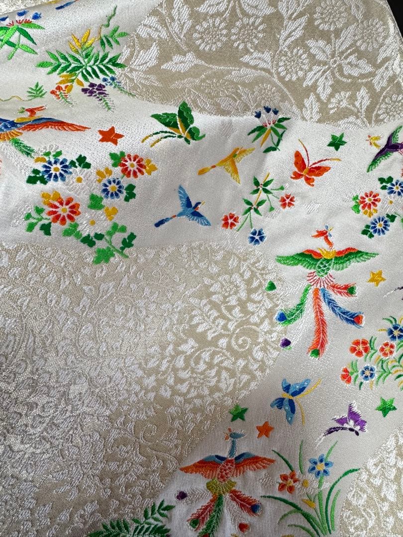 銘品美品】西陣老舗機元「植山茂八織物」白地 唐織刺繍 紋織「