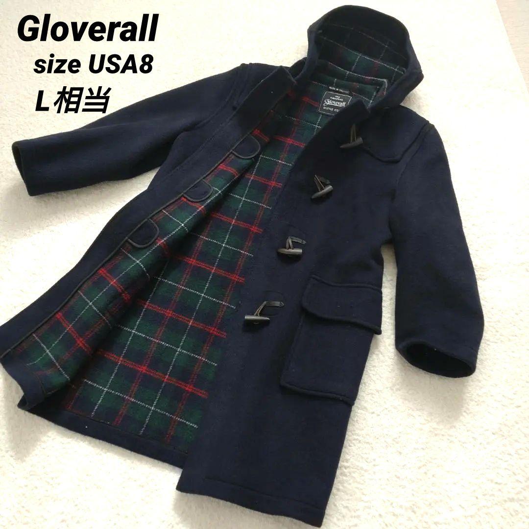 グローバーオール ダッフルコート チェック柄 英国製 L ネイビー 濃紺