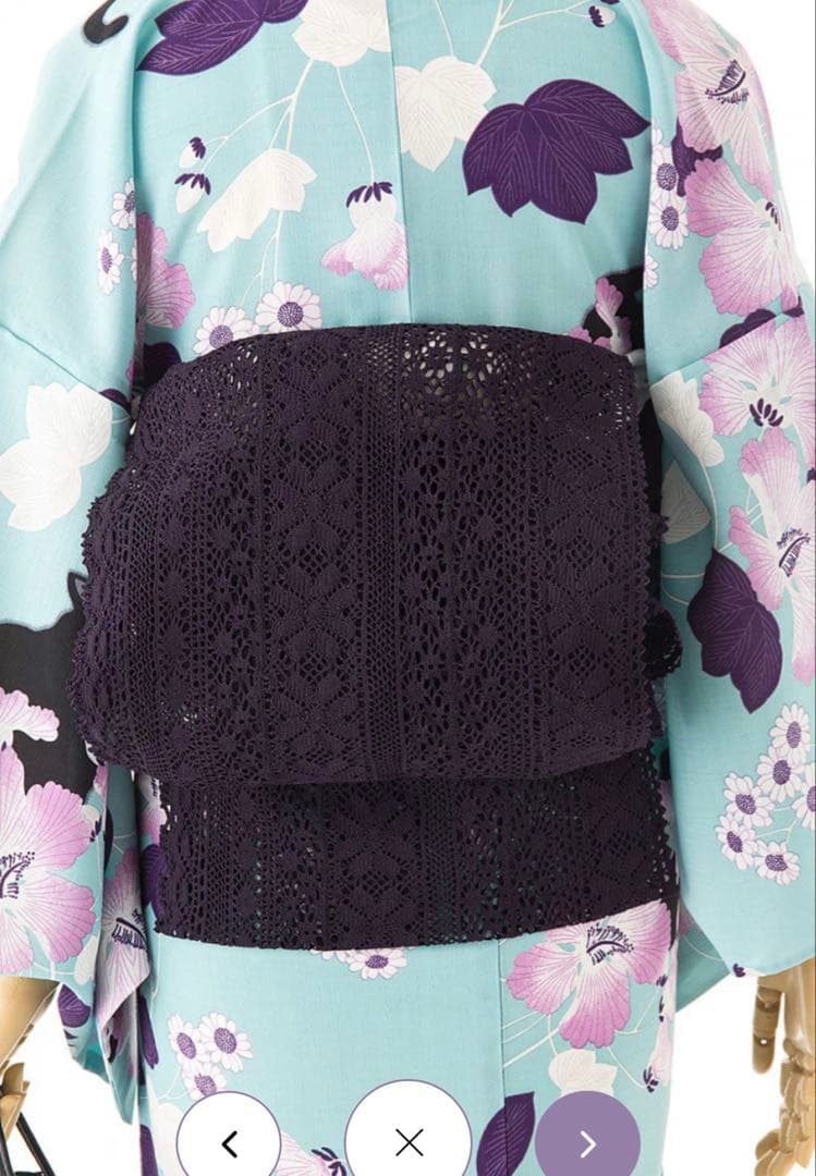 【最終値下げ】撫松庵　レディスゆかた/芙蓉と猫　ウスグリーン