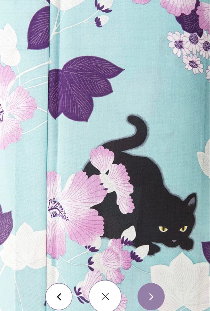 【最終値下げ】撫松庵　レディスゆかた/芙蓉と猫　ウスグリーン