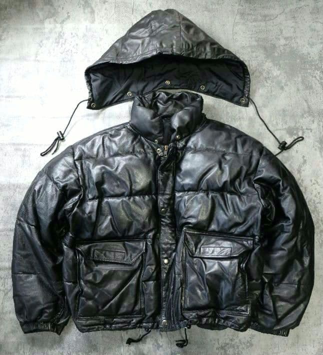 90s 本革 レザー ダウンジャケット ブラック G1 A2 2WAY 短丈 - メルカリ