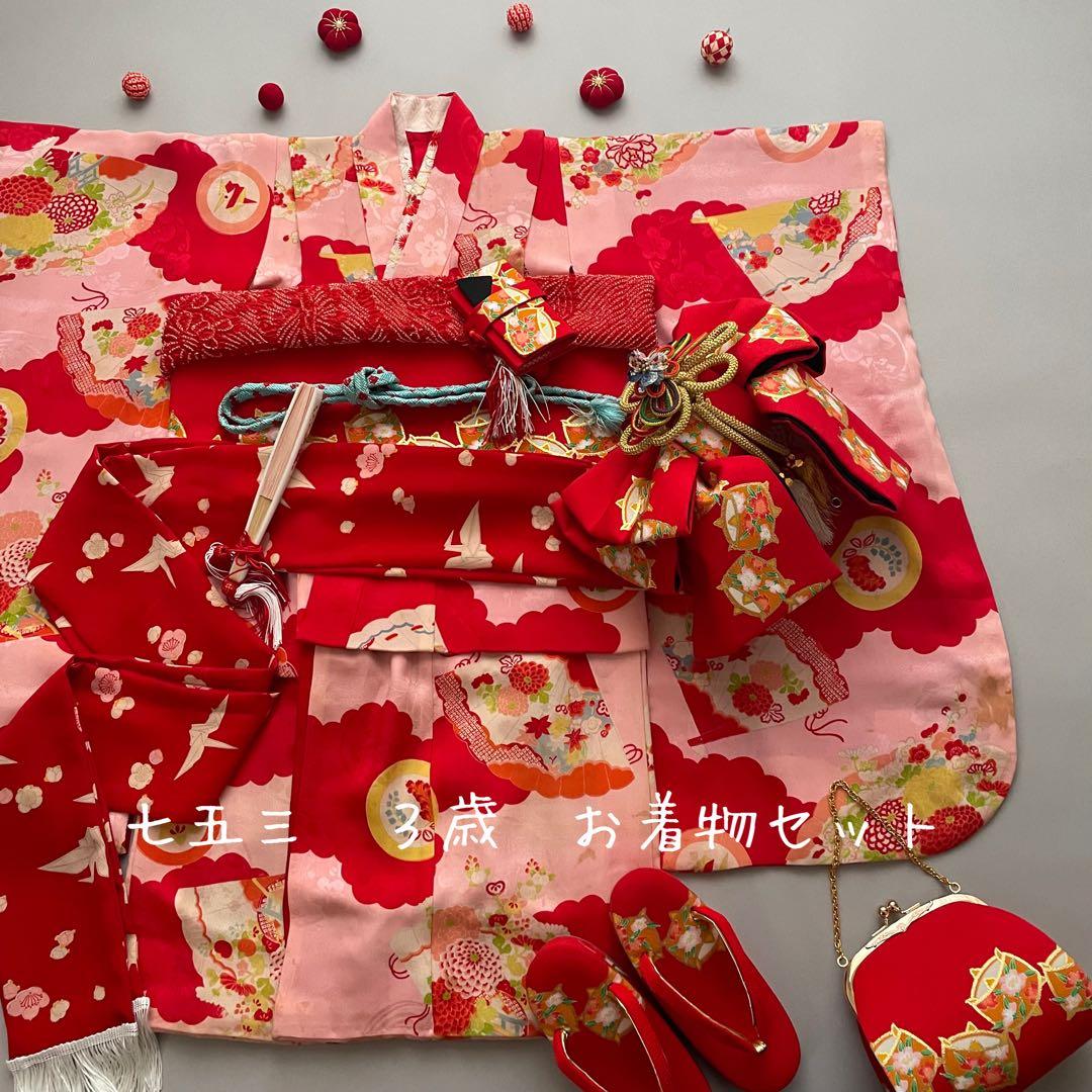 七五三　アンティークお着物セット　３歳〜　作り帯コーデ　髪飾り付き 楽天市場】七五三 着物 レンタル 3歳 フルセット アンティーク 正絹
