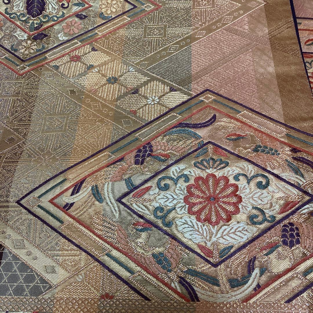 正絹 西陣織袋帯 六通 金銀刺繍花 華文 - メルカリ