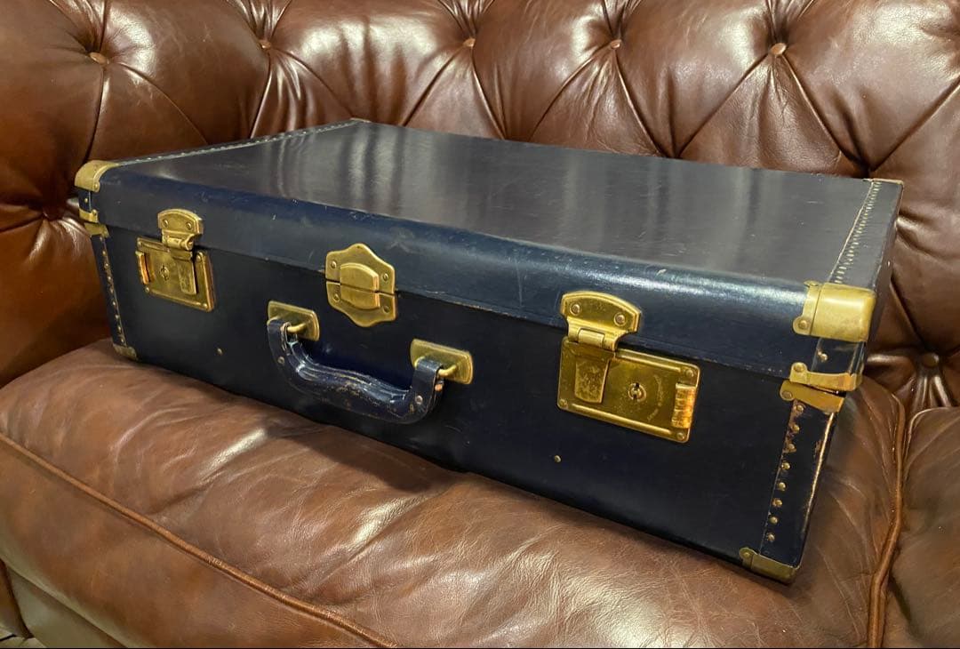 アンティーク　ヴィンテージ　トランク　ネイビー　ゴールド　ブルー 古びた紺色のトランク（備考有）- 海福雑貨通販部