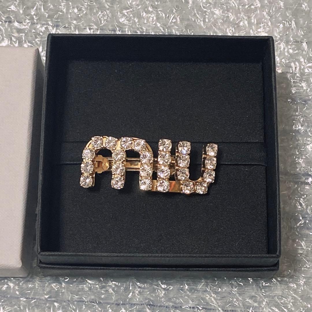 ミュウミュウ MIUMIU クリスタル ヘアクリップ ゴールド 正規品