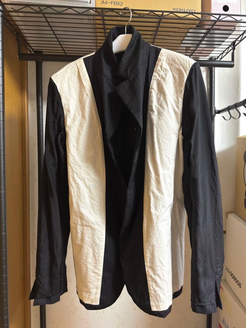 ブラックコムデギャルソン ストライプ数字プリント振り子型ジャケット