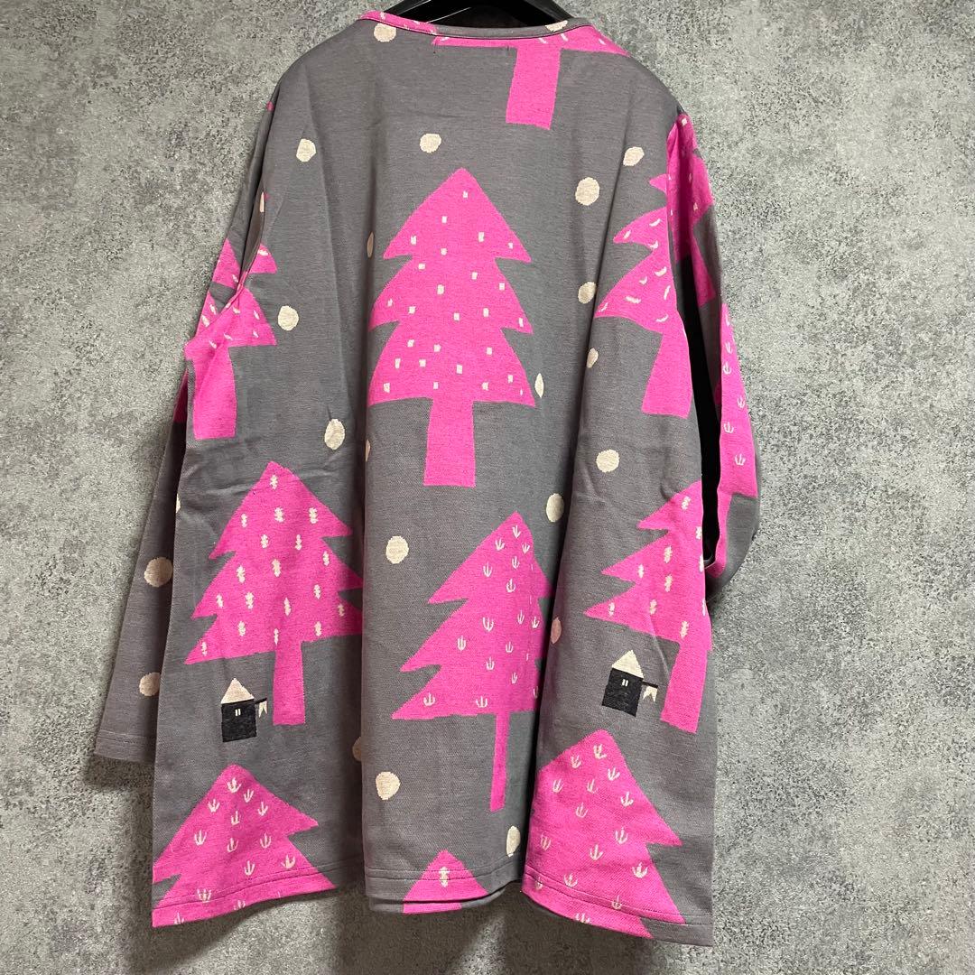 新品 マタノアツコ 木・ツリー総柄パジャマ「LLサイズ・グレー×ピンク」