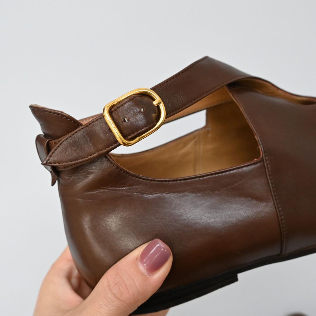 □ 47987☆年 HERMES エルメス フラットシューズ ブラウン □ 47987