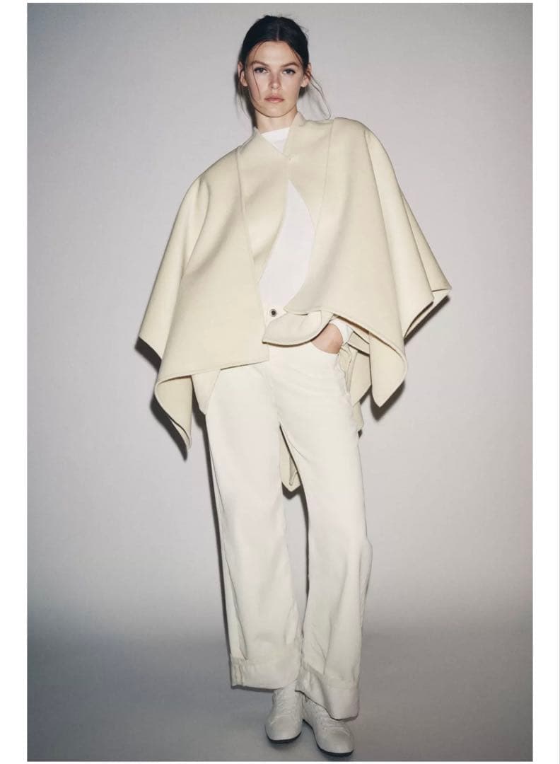 23(日)に取下げ⭐︎ZARA ウールケープコートS ZW COLLECTION ウールケープコート - エクリュ | ZARA Japan / 日本