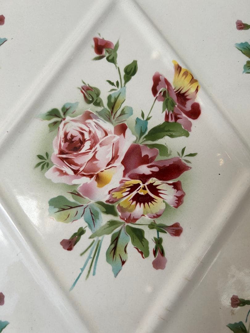 フランスアンティークジャピー社薔薇とパンジーのホーローレードル