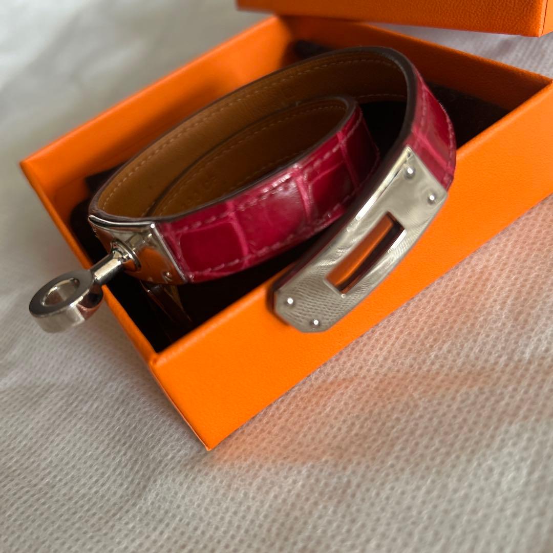 みこさま専用 エルメス クロコ ピンク シルバー金具 バングル ドゥブル