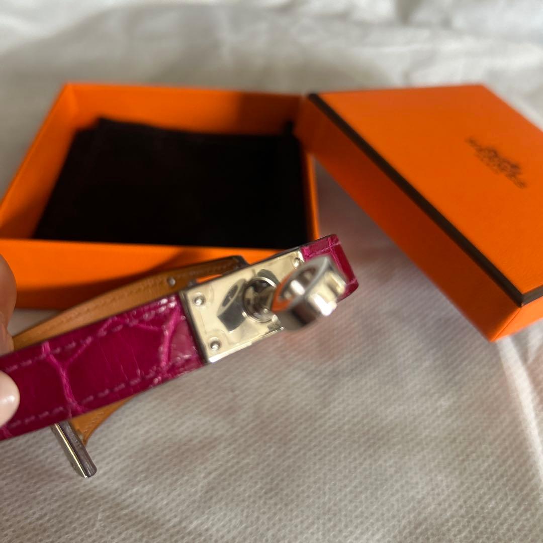 みこさま専用 エルメス クロコ ピンク シルバー金具 バングル ドゥブル