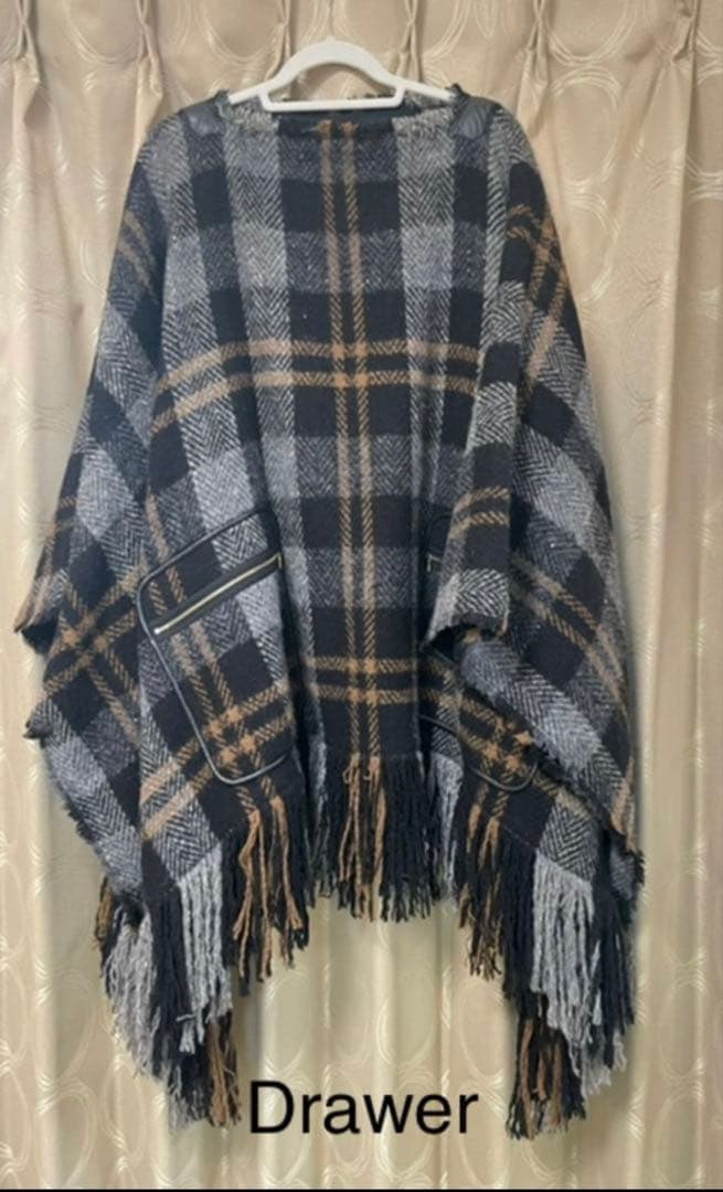 Drawer チェック柄ウールポンチョ ケープ マント チェック柄ポンチョコートアウターマントポンチョレディース秋ケープ