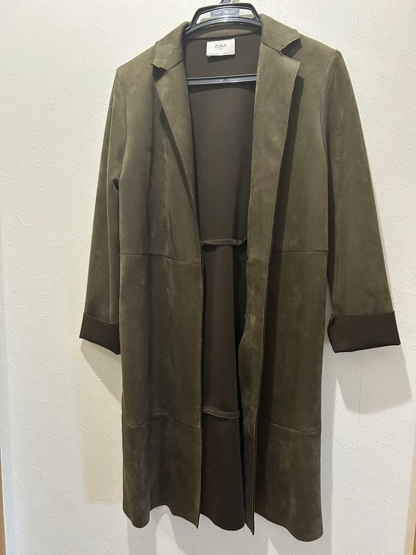 ZARA スエードロングコート 深緑 オリーブ S - メルカリ