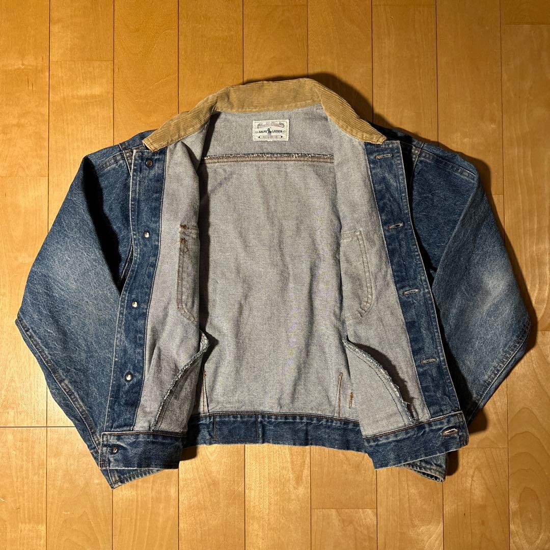 希少 90s RALPH LAUREN デニムジャケット 襟コーデュロイ 白タグ
