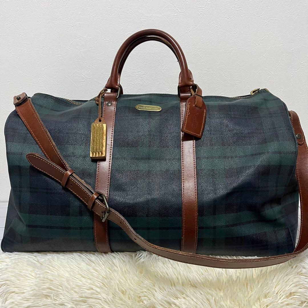 美品 ポロラルフローレン 2way ボストンバッグ 大容量 チェック柄 PVC