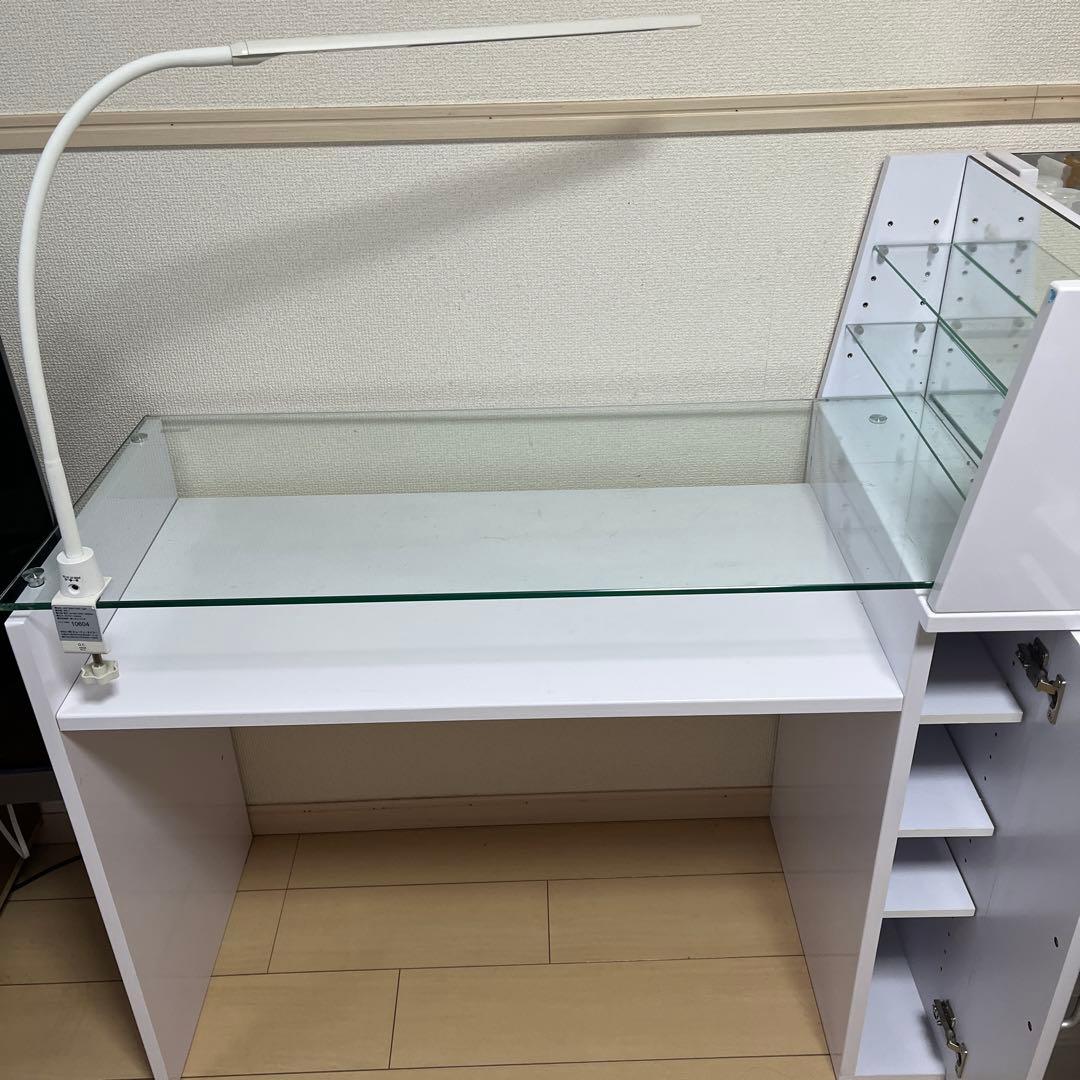 ネイルデスク 棚付き ガラス天板 LOWYA（ロウヤ） ネイルデスク ワゴン ネイルテーブル デスク ガラス天