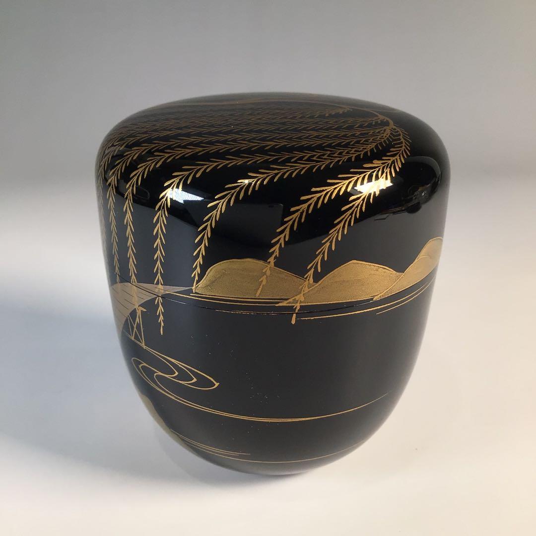 M215 棗 『塗師 多田桂寛作』『黒漆塗』『金柳橋蒔絵』『中棗』 共