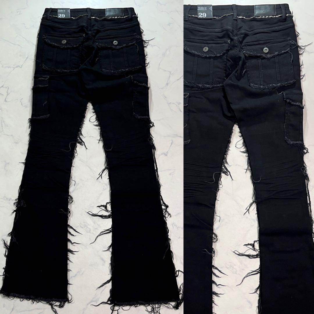 VALABASAS バラバサス クラッシュスキニーフレアブラックデニム 新品29