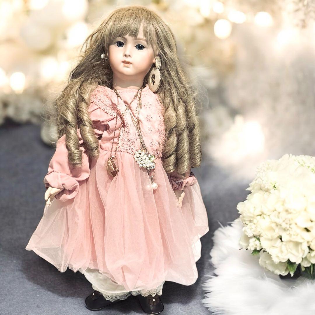 ビスクドール ロングフェイス ジュモー 作家様 ワンピース ドレス ボネ