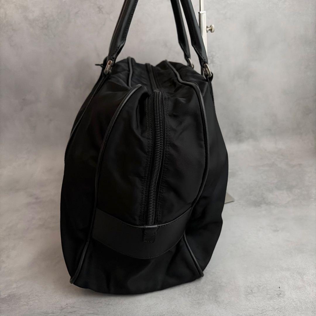 美品✨】PRADA ボストントート ナイロン×サフィアーノレザー 黒 三角