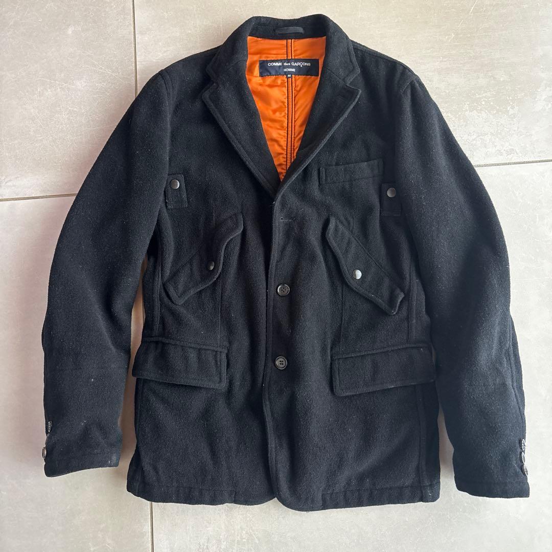 COMME des GARÇONS ブラックウールジャケット M COMME des GARCONS HOMME コムデギャルソンオムCOMME ウール袖切替